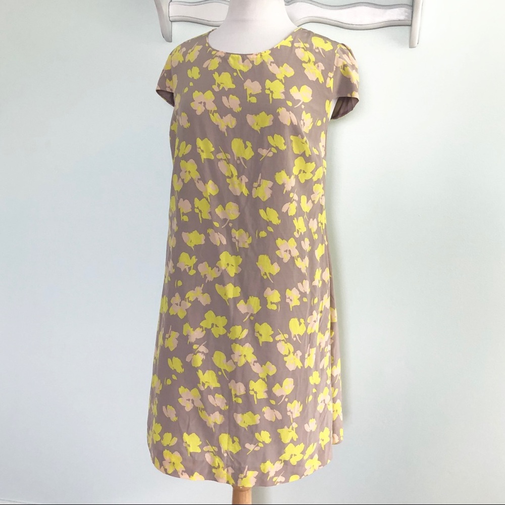 Boden taupe/yellow floral silky dress